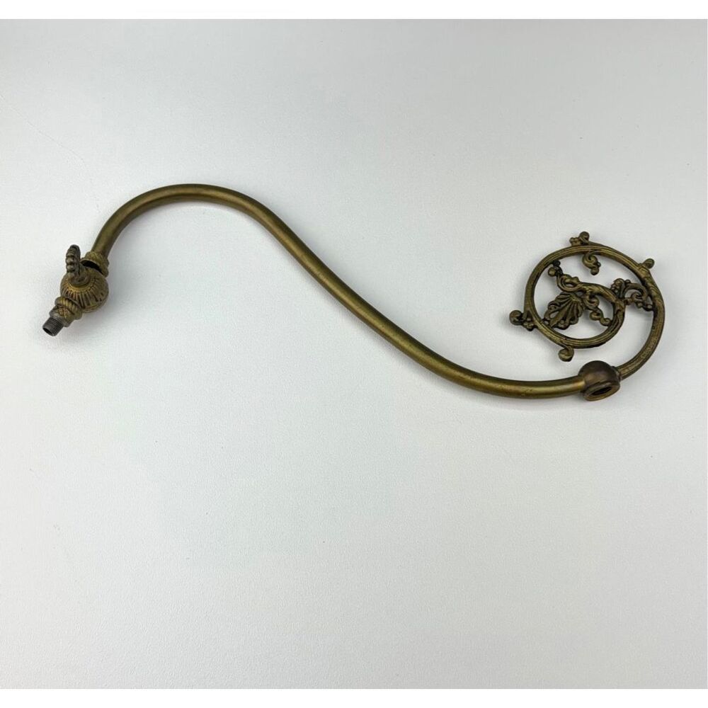 Antique Art Nouveau Victorian Brass Bridge Lamp Arm Gooseneck Ornate 14.75in L C